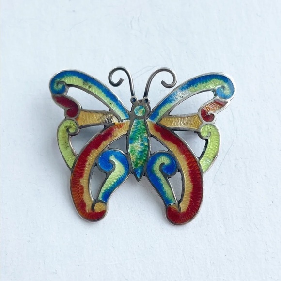 Sterling Jewelry - Butterfly Brooch Pin Lapel Colorful Papillon Sterling Silver Mexico (078)